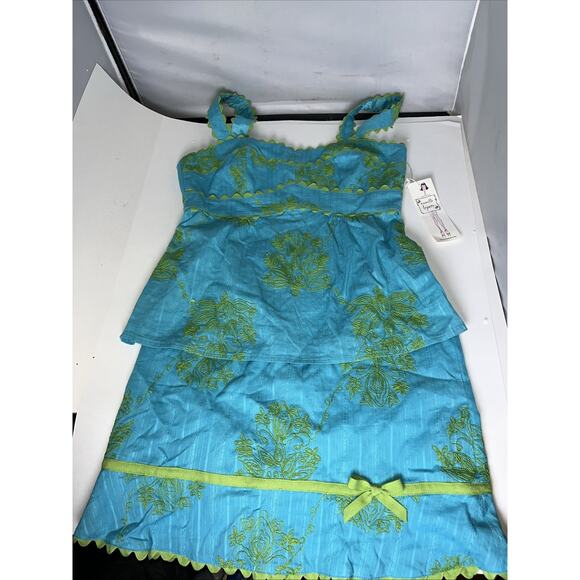 Nanette Lepore Dresses & Skirts - Nanette Lepore Aqua Blue Olive Green Embroidered Ric Rac Tunic Top Sz 6 Skirt 4